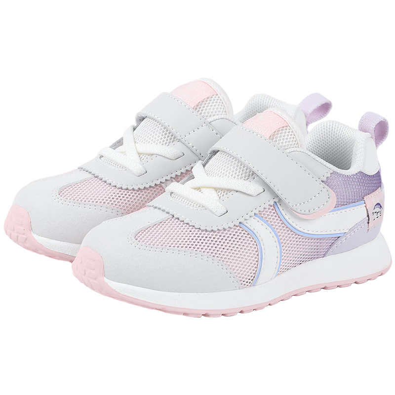 DR路KONG Spring Boys' Velcro Walking Shoes Breathable Mesh Kids' Shoes Purple/Grey/Pink Size 26