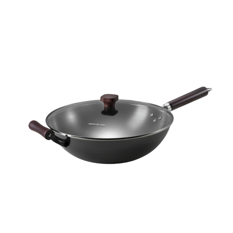 Joyoung 34cm Cast Iron Wok Non-Coated Home Cooking Pan Rust-Resistant Gas Stove Induction Cooker Iron Skillet