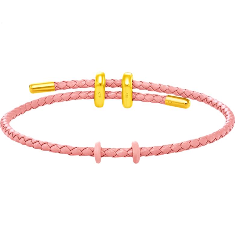 Браслет CHOW TAI FOOK из натуральной кожи с цветной стальной пряжкой, розовый, 21.25 см, AX141
