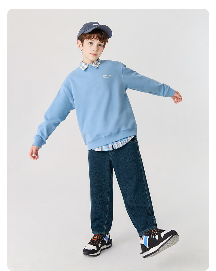 Balabala [balaOne] Boys' Fleece-Lined Denim Pants Lyocell Red New Year Celebration Trousers 7