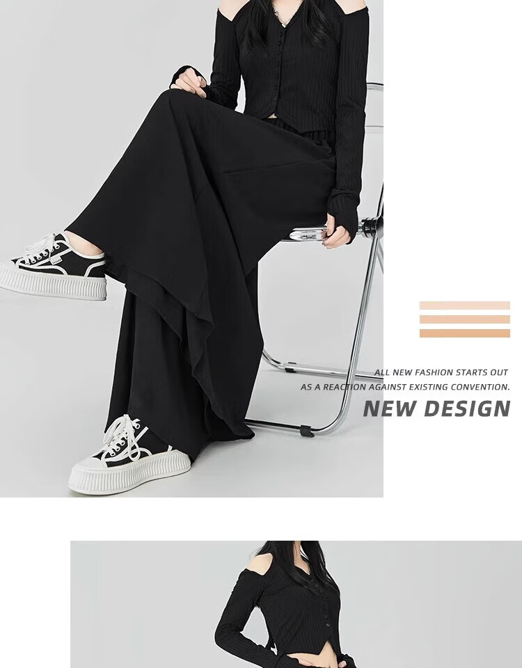 LangSha Women's Summer Skirt Pants, New Style for Petite Figures, Ice Silk Wide-Leg Pants, Loose-Fitting Slimming Casual Pants, Thin Draping Hip-Covering Trousers 16
