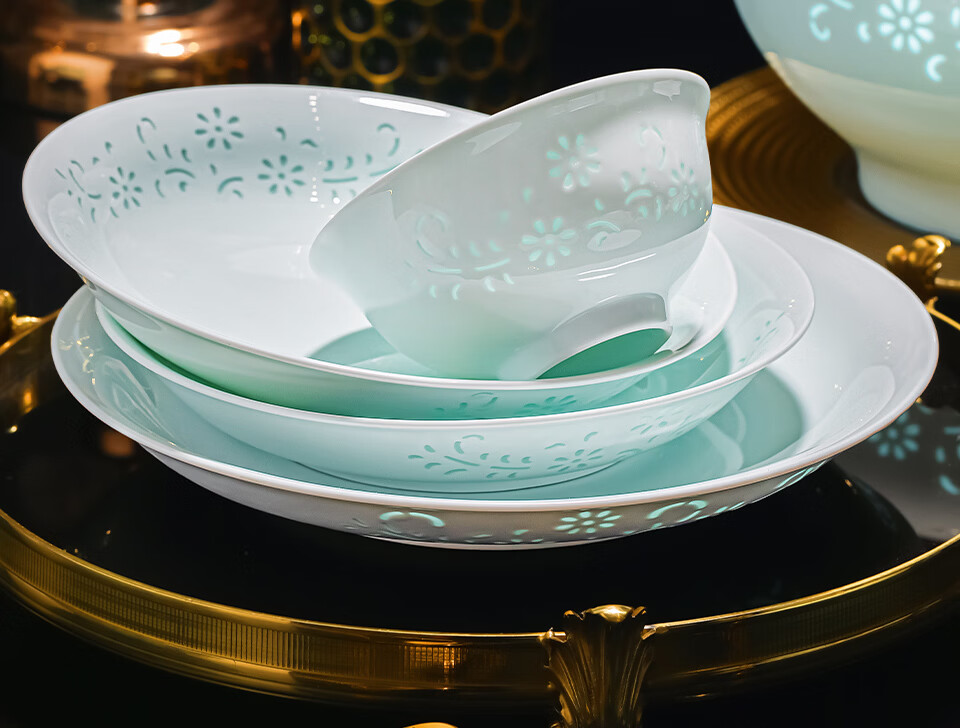 Chen Jing Dezheng Porcelain Celadon Exquisite Bowl and Plate Dinnerware Set Home Use 2026 New Bowl Set Housewarming Gift 5