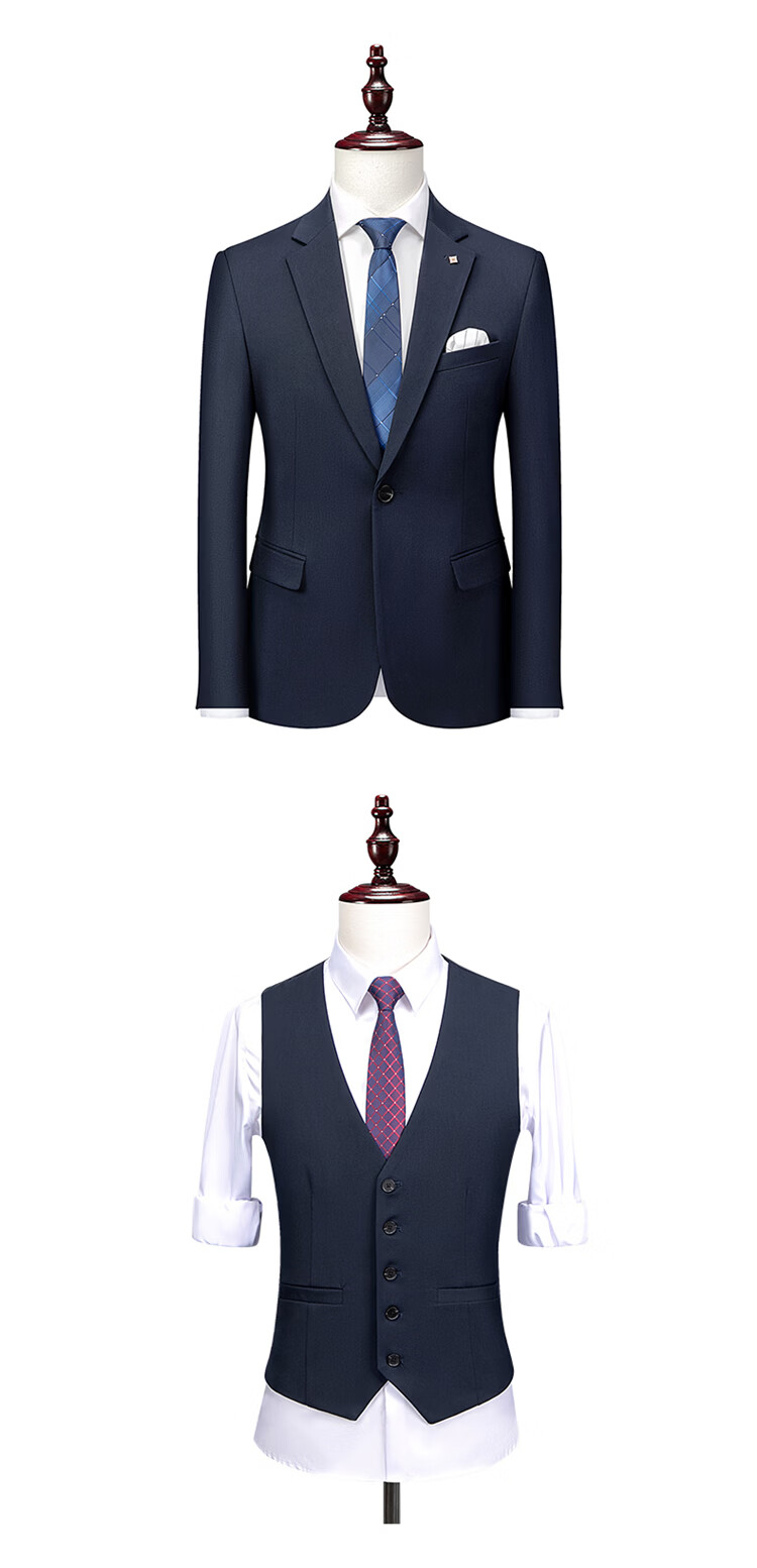 RED DRAGONFLY Men's Business Casual Suit Set Groom Wedding Formal Three-Piece Black XL 8