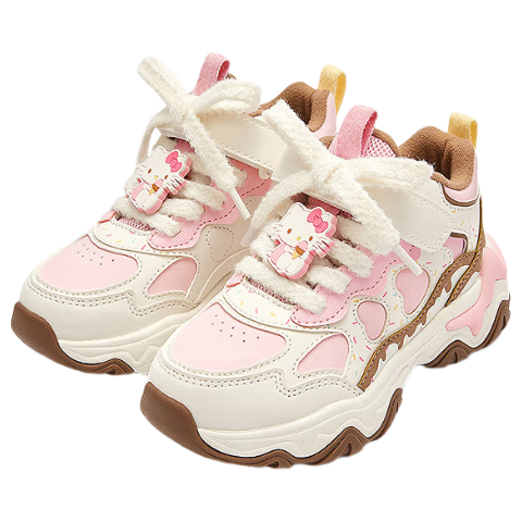 BALABALA Children's Shoes, Girls' Sneakers for Jogging, Autumn And Winter Dad Shoes, Kuromi Shoes, Fleece-Lined for Warmth, Fashionable