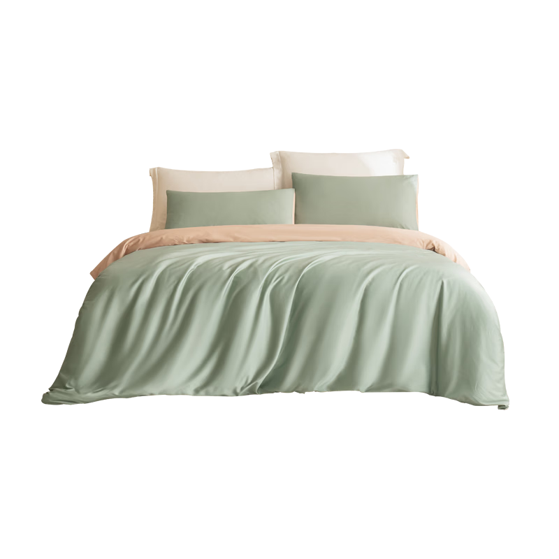 JD Original, 60-Piece Pure Cotton Bedding Set, 100% Xinjiang Long-Staple Cotton, Sateen A-Class Bedding, Luxurious High-End Bedsheet, Duvet Cover, for 1.5-Meter Bed, Light Bean Gree