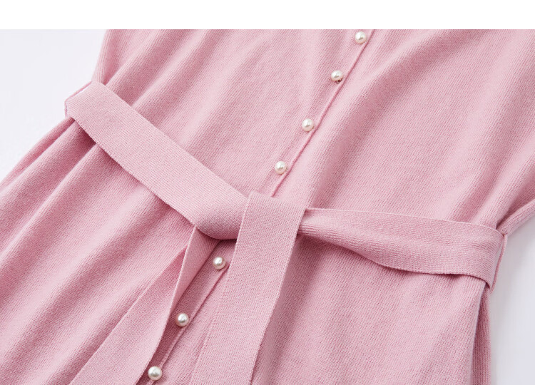 Demana Women's Spring Soft V-Neck Pearl Button Drop Shoulder Adjustable Waist Dress with Wool 15