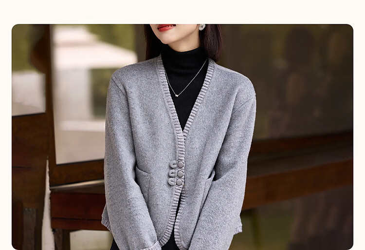 Demana [Double-Sided Wool] Spring Luxury V-Neck Knit Twisted Flower Decorative Patch Pocket Loose Short Women's Coat 5