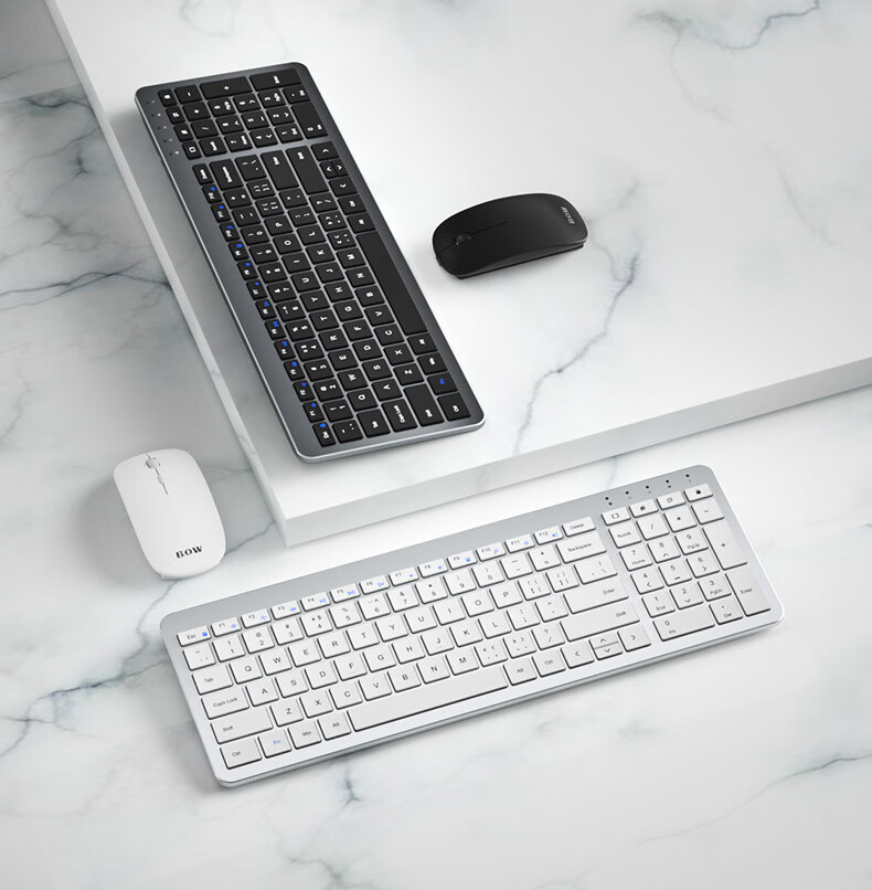 B.O.W Hangshi HW198DL-2 Rechargeable Ultra-thin Wireless Keyboard and Mouse Set for Laptop Desktop External Silent USB Small Business Office Home Use Silver White 11