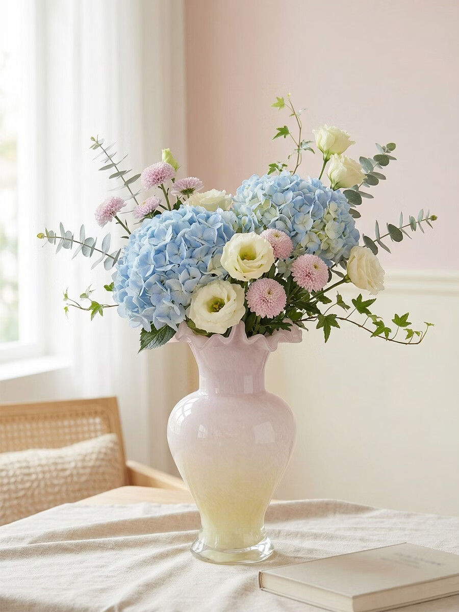 Qi Ju Elegant Nordic INS Fresh Glass Vase Water Plant Fresh Flowers Living Room Flower Arrangement Pink Thickened Model 30224 3