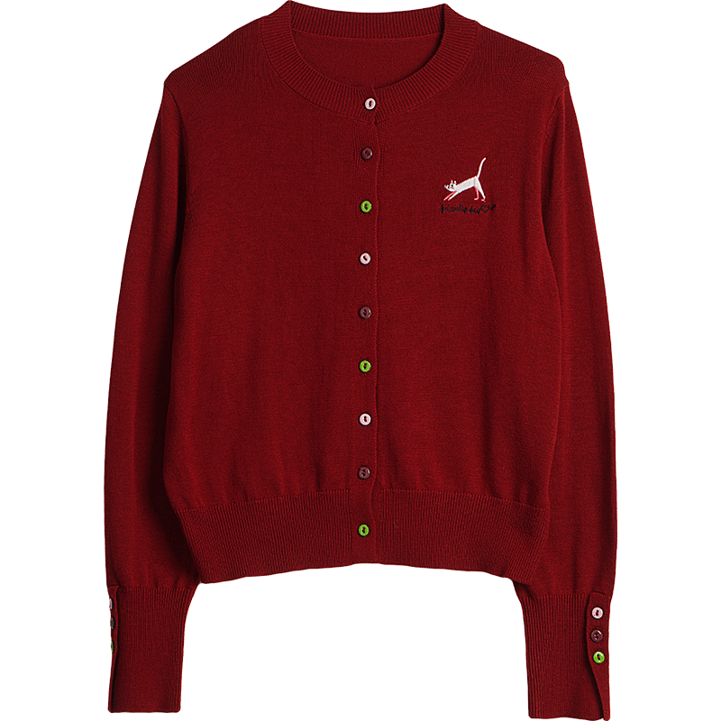 Olrain New Year Red Sweater Women Spring Simple Small Embroidery Knitwear Zodiac Year Top Red M