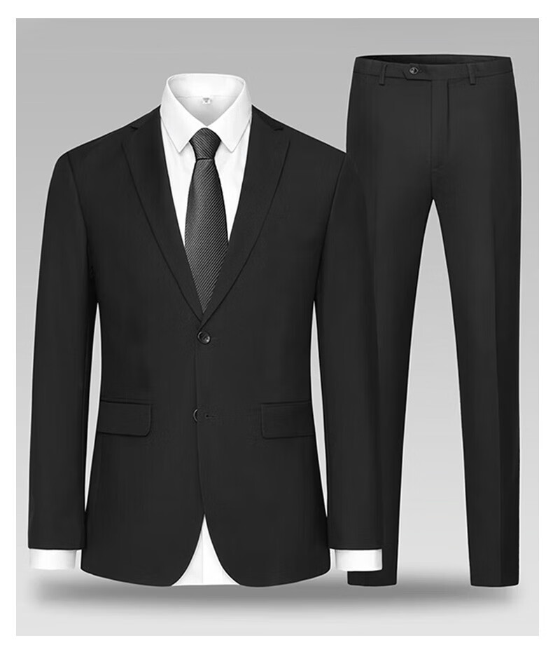 ROMON Men's Casual Formal Suit Jacket Mid-Young New Groom Best Man Work Business Spring Autumn Coat Black 2XL 13