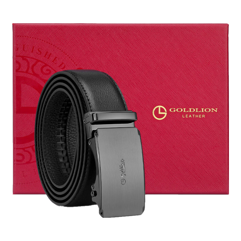 Goldlion Men's Leather Belt with Automatic Buckle, Business And Fashion Waistband, Gift Box, Birthday Present