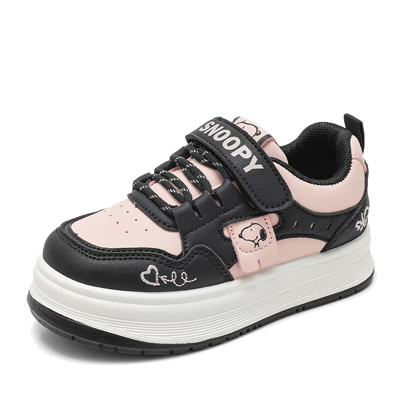SNOOPY 2026 Spring Children's Lightweight Velcro Sneakers Girls School Casual Sports Shoes 0020 Black/Pink Size 28