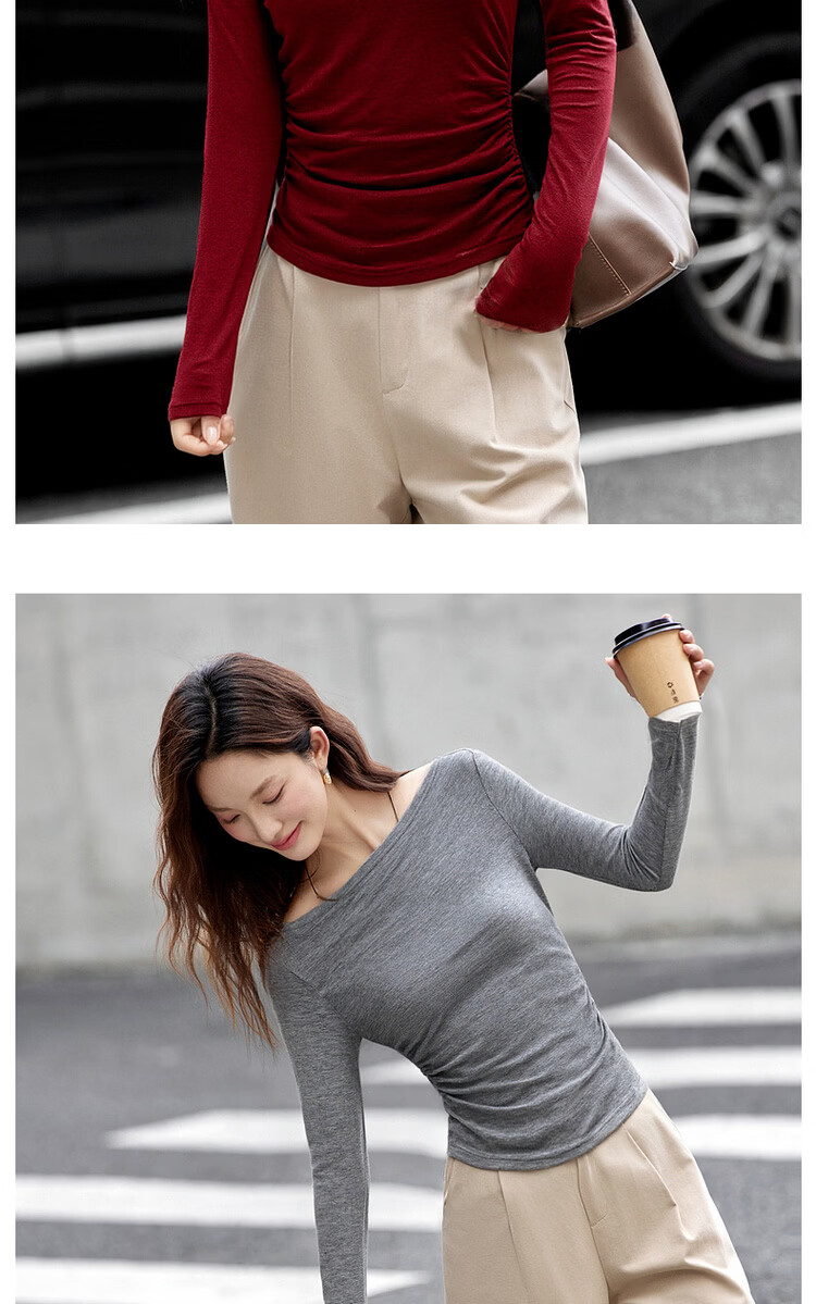 Vimly French Vintage Striped T-Shirt Women Autumn Winter Slim Fit Long Sleeve Top White Navy Stripes M 17