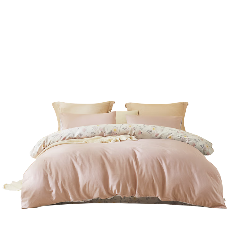 Luolai Home Textiles, Princess Style Pure Cotton Four-Piece Bedding Set, Including Cotton Bedsheet, Duvet Cover, Quilt Cover, And Fitted Sheet, 200*230cm