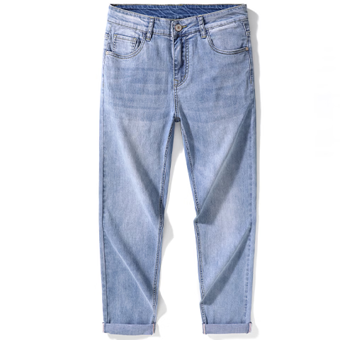 Romon [Cotton Stretch Soft] Men's Summer Slim Fit Straight Leg Breathable Elastic Denim Jeans Light Blue 34