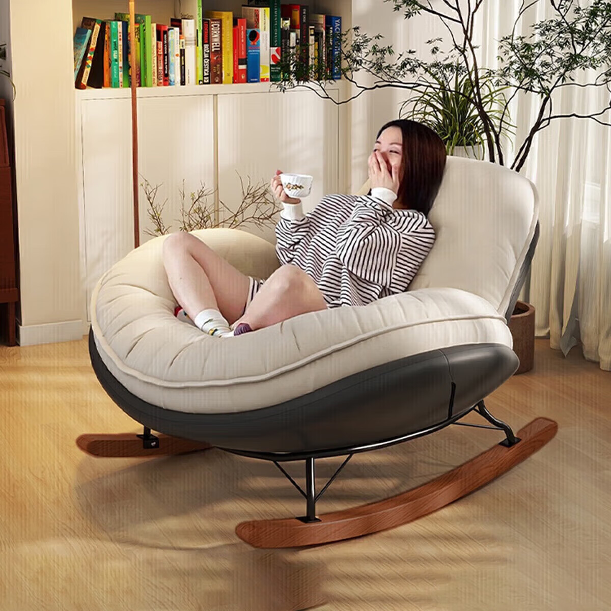 Millennium Mansion Adult Rocking Chair Recliner Lazy Sofa Living Room Balcony Indoor Leisure Penguin Rocking Chair Gray