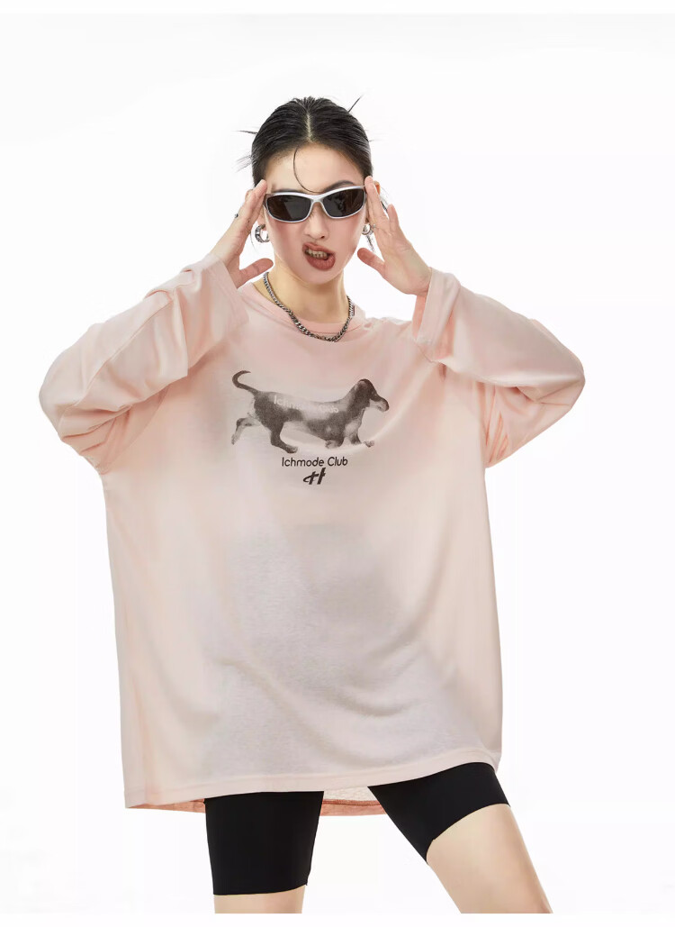 ICH MODE American-Style Physical Sun Protection Long-Sleeve T-Shirt, Thin Cool-Feeling Cover-Up for Women, Spring And Summer New Loose Top, Pink, L 44