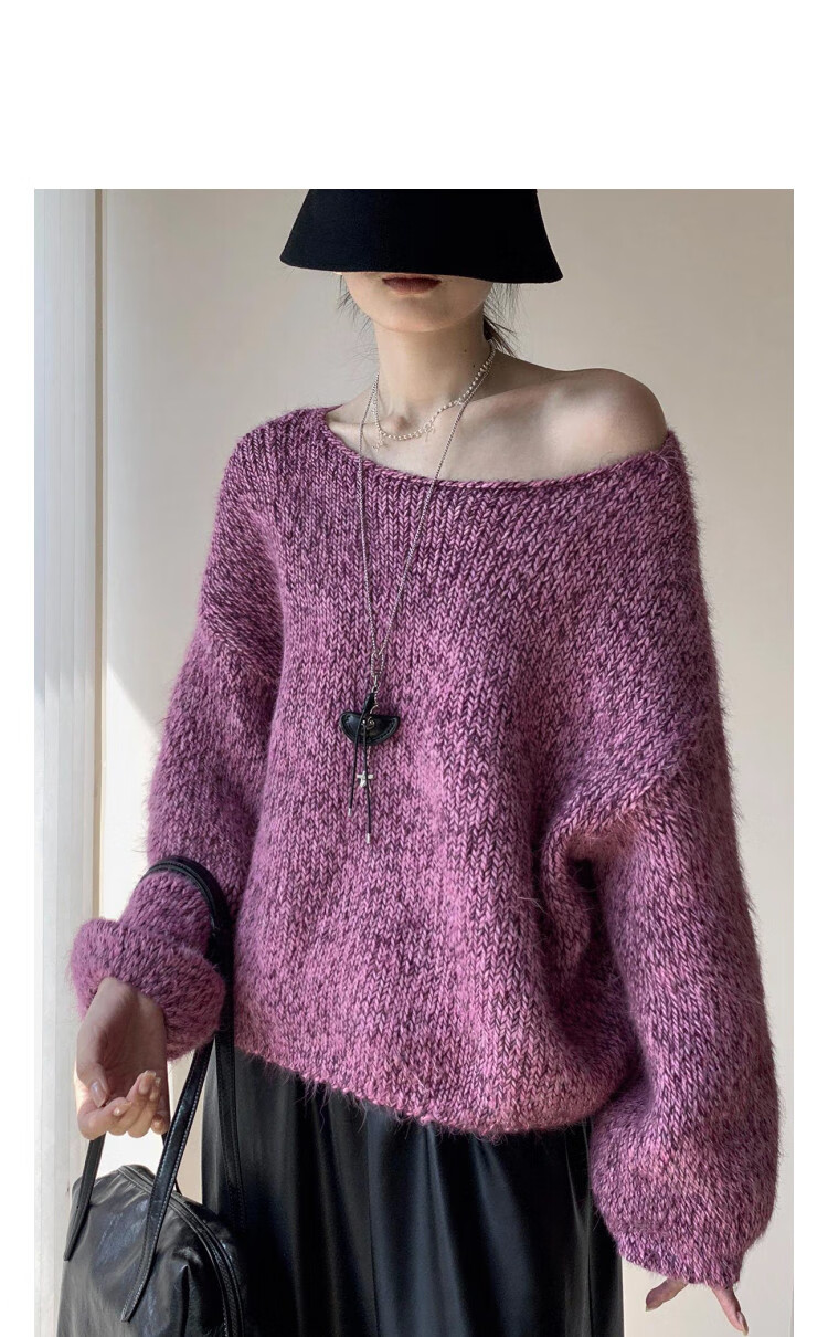 Demana Women's Winter Sweet Style Round Neck Loose Fit Cozy Petite Knit Sweater with Fluffy Wool 3