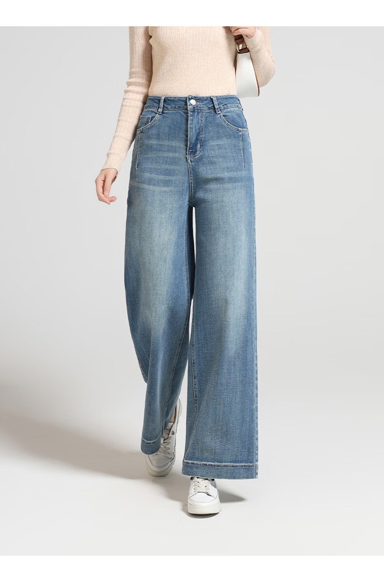 Meishi Women's Jeans 2026 Spring New High Waist Stretch Slim Straight Vintage Wide Leg Pants Blue 28 12
