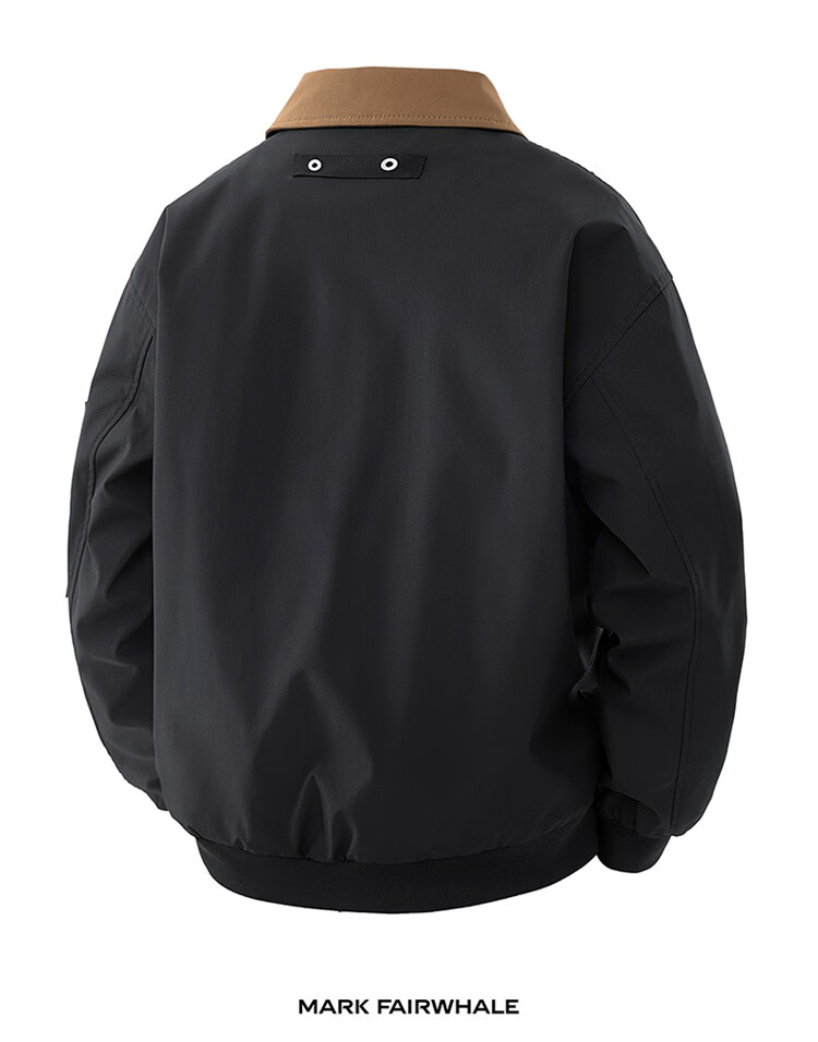 MARK FAIRWHALE Men's Spring and Autumn American Style Flight Workwear Jacket Loose Casual Men's Coat Amber Black 2XL 5