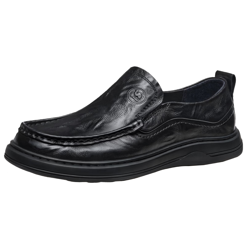 CAMEL Business Men's Soft Sole Comfortable Cowhide Casual Shoes Dad Shoes P16S155007 Black Size 40