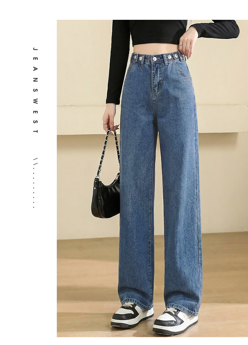 Jeanswest Women's Summer Wide-Leg Straight High-Waist Slim Fit Dark Blue Jeans M 11