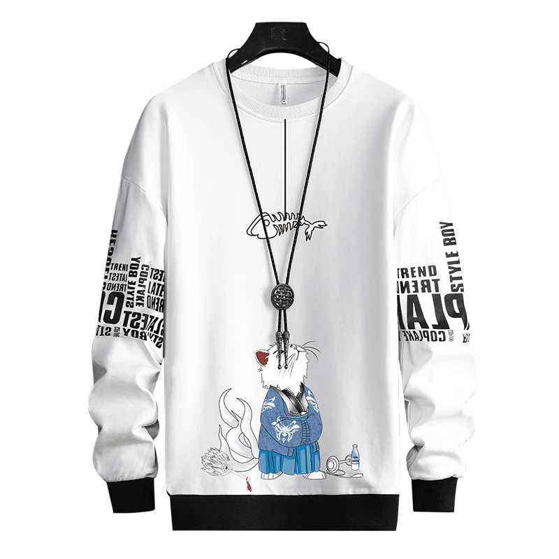 NASA GOOD Men's Hoodie Spring Trendy Loose Long Sleeve T-Shirt Youth Fashion Crew Neck Top Haze Blue XL
