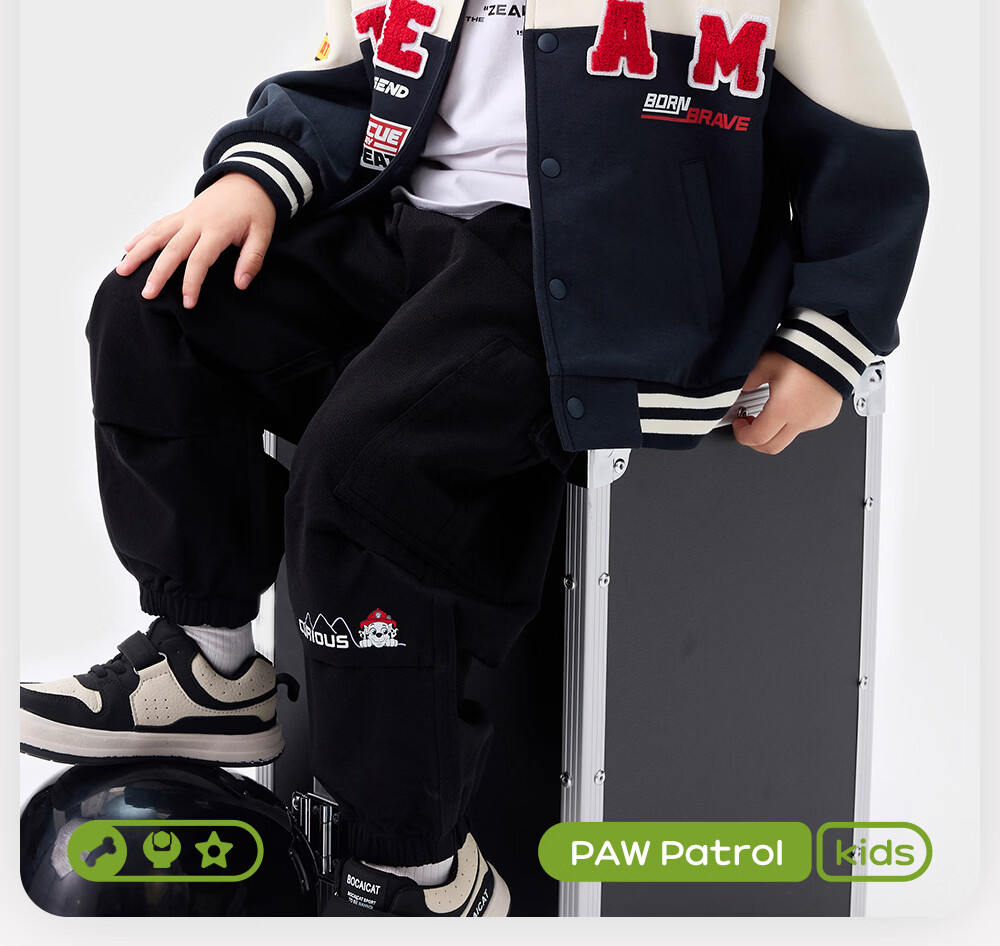 PAW PATROL Boys' Hip-Hop Motorcycle Baseball Jacket, Boys' Spring and Autumn High Street Motorcycle Top, Dark Navy, Size 140 2