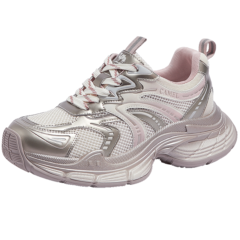 CAMEL Yaoyue 2nd Generation Women's Dad Sneakers Thick Sole Sports Casual Shoes L26S283069 Beige/Gold/Pink Size 39