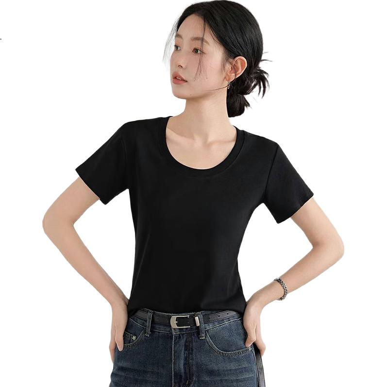 Woodpecker Solid Color Short Sleeve Women's T-Shirt 2025 Summer New Round Neck Regular Shoulder Fashion Casual Versatile Top Black M