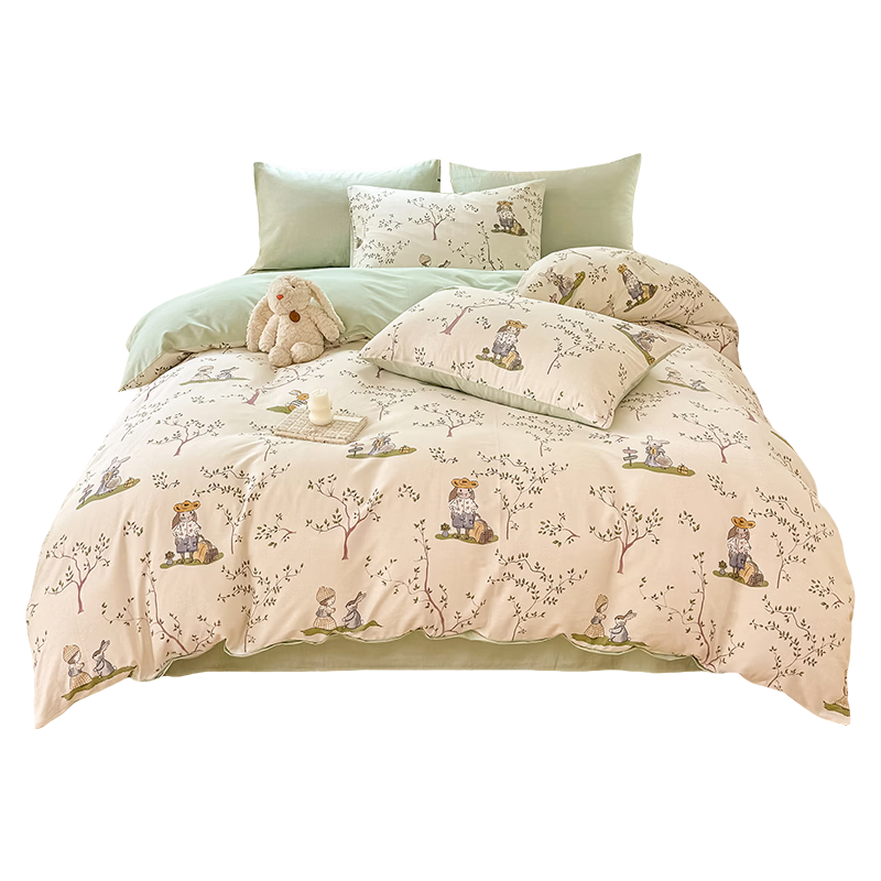 Grace 7A Antibacterial 100% Pure Cotton Four-Piece Bedding Set Xinjiang Cotton Duvet Cover 150x200cm for 1.2/1.5m Bed