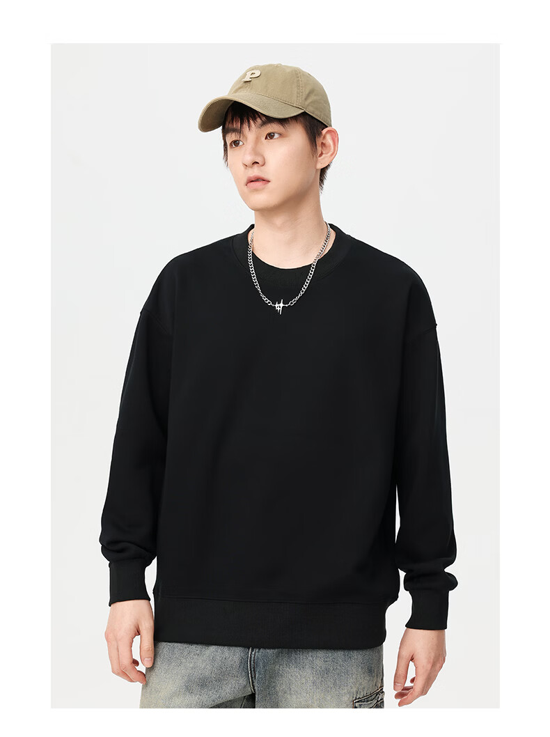 Jeanswest Men's Pullover Hoodie Spring Autumn Trendy Solid Color Breathable Comfortable Black 2XL 4