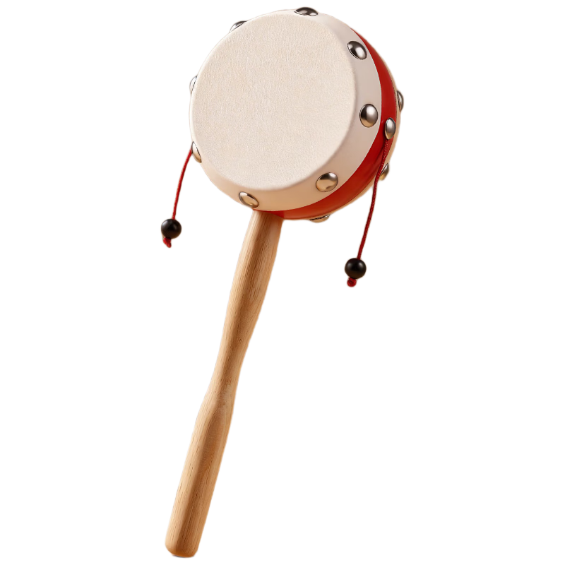 Qinbabe Rattle Newborn Baby Vintage Sheepskin Drum 1-Year-Old Wooden Handheld Bell Toy Children's Day Birthday Gift