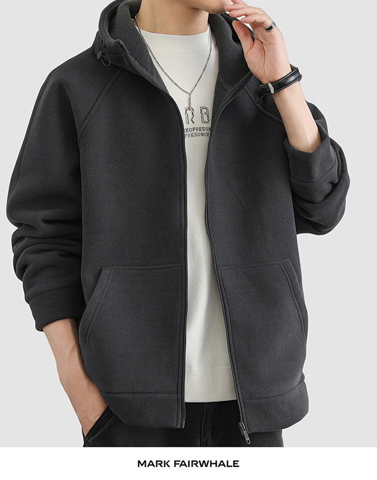 MARK FAIRWHALE Men's Winter Fleece Hooded Zip-up Sweatshirt Thick Warm Jacket Dark Gray XL 7