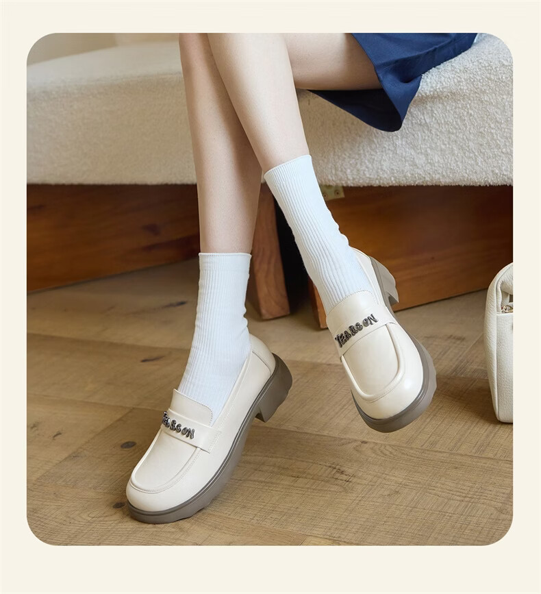 Eierkang Women's Spring Autumn Lambskin Comfortable Loafers Large Size British Style Small Leather Shoes 26528W Off-White 40 4
