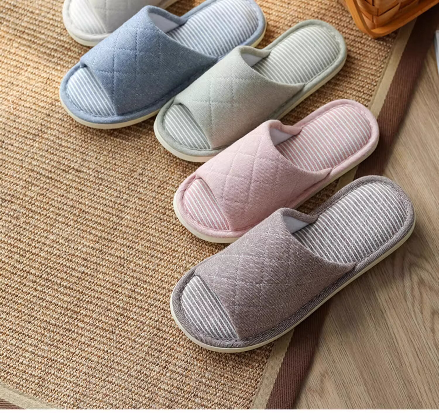 Guoluofi Four Seasons Linen Fabric Slippers Men's Home Indoor Couple Open Toe Slippers Light Green Size 38-39 9