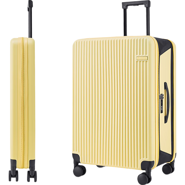 CONWOOD Foldable Travel Suitcase, Spinner Wheels Luggage, TSA Approved Trolley Case, Space-Saving PC243, Cheese Yellow, 26 Inches