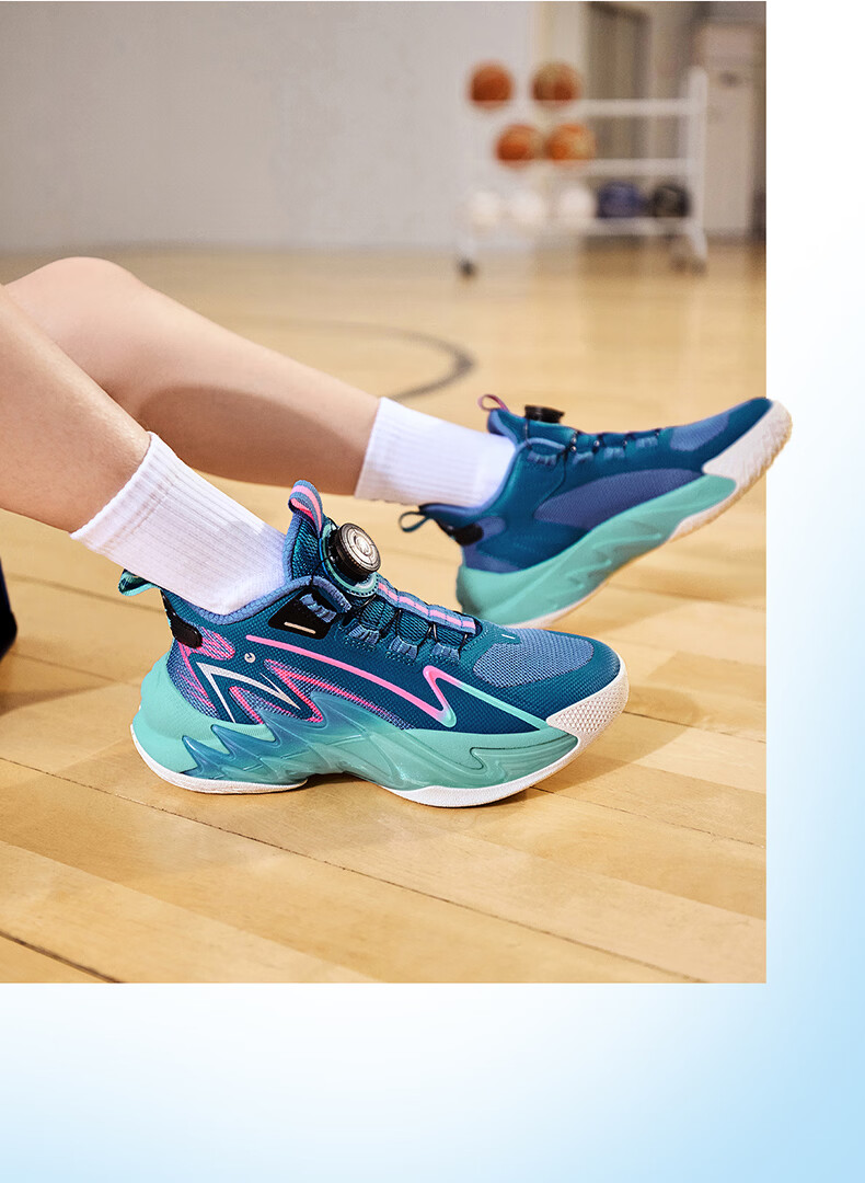 ERKE Kids Boys Basketball Shoes Children's Youth Cushioning Dial Buckle Sneakers Asphalt Blue/Original Force Blue Size 38 17