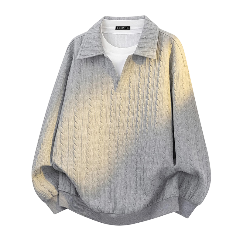 JEEP SPIRIT Men's Long Sleeve Polo Shirt Sweatshirt Spring Loose Casual Base Shirt Gray XL