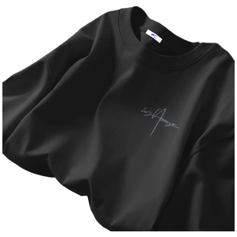 Warrior Pure Cotton T-Shirt for Men, Spring And Autumn New Heavyweight Sports Top, Loose-Fitting Long-Sleeve Undershirt, Black, 2XL