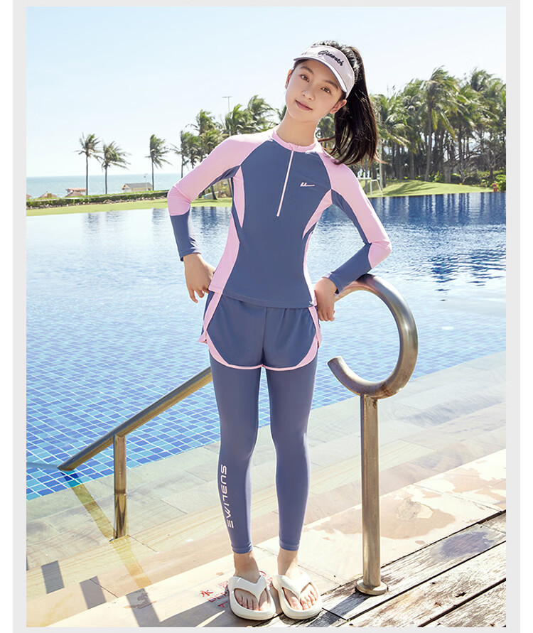 Warrior Children's Two-Piece Long Sleeve Long Pants Swimsuit for Older Kids Hot Spring Girls Swimsuit 36135H2K Pink Blue Size 120 9