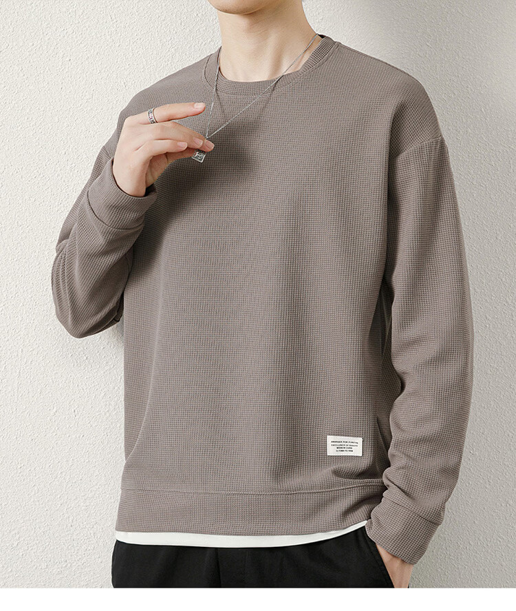 PLAYBOY Men's Hoodie Jacket Spring Autumn Long Sleeve T-Shirt Casual Base Layer Waffle Knit Top 4