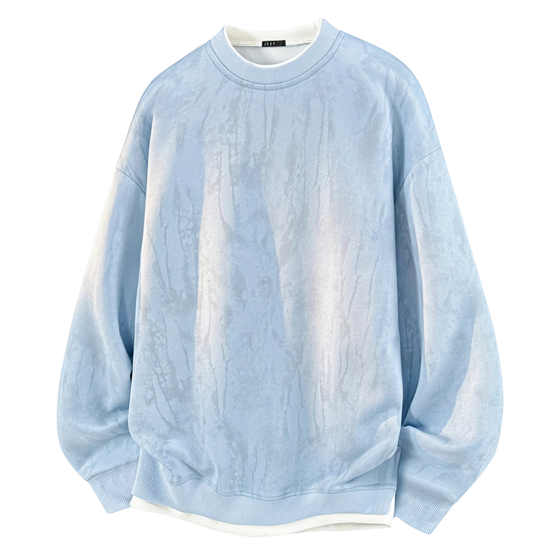 JEEP SPIRIT Men's Spring Loose Fit Casual Two-in-One Tie-Dye Long Sleeve Sweatshirt Black 2XL
