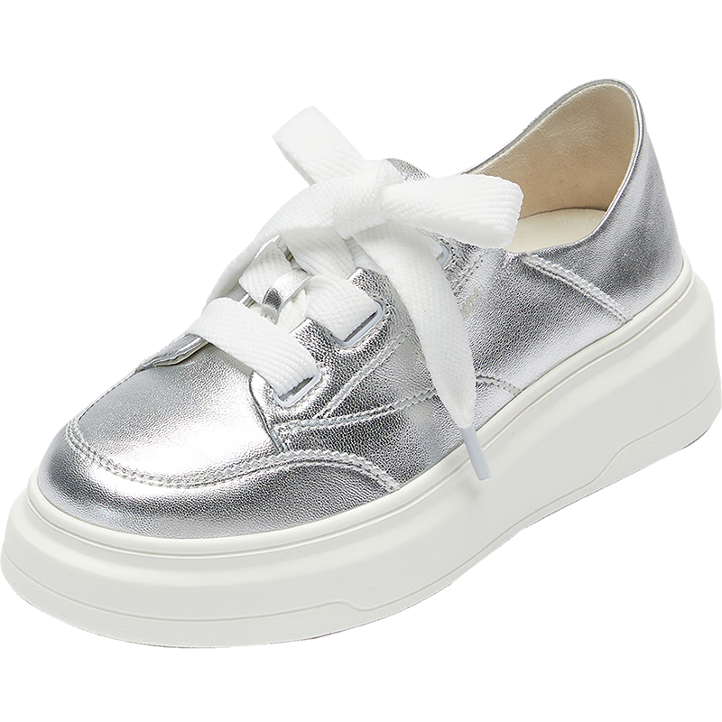 Le Saunda Li Shi Hua Spring New Thick Sole Casual Platform Sneakers White Shoes Women 7M50101 Starlight Silver SVK37