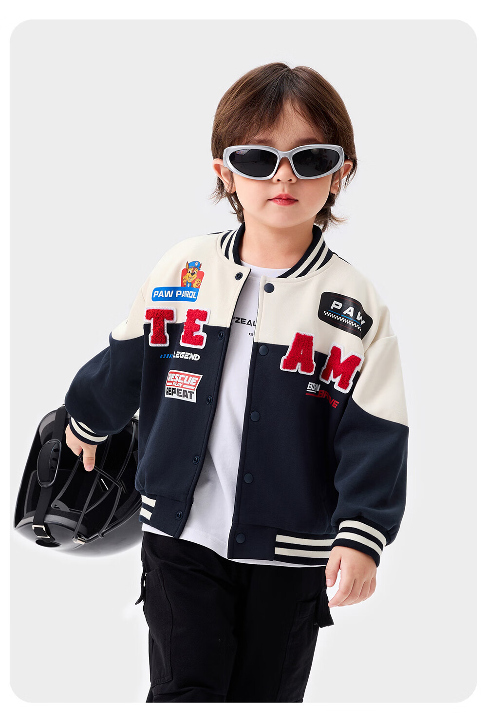 PAW PATROL Boys' Hip-Hop Motorcycle Baseball Jacket, Boys' Spring and Autumn High Street Motorcycle Top, Dark Navy, Size 140 6