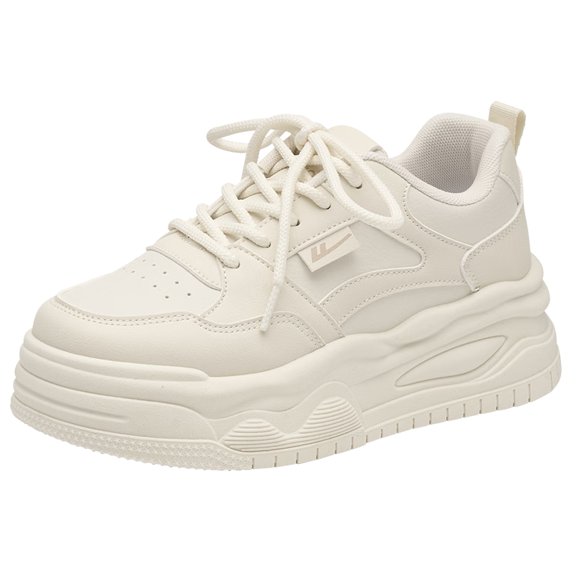 Warrior Women's Shoes 2026 Summer New Thick Sole Height Increasing Fashion Casual Sneakers Deep Beige Size 40
