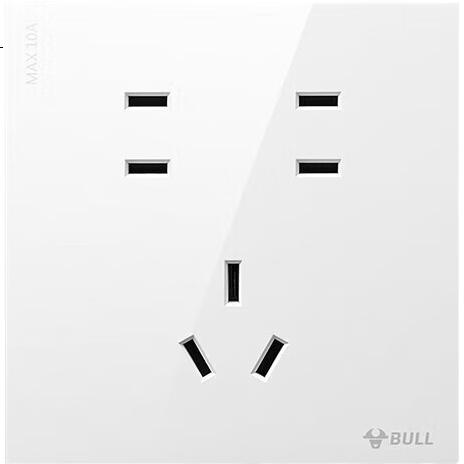 BULL Розетка с выключателем G57 Butterfly, ультратонкая, 10А, семидырочная, большая панель, G57Z323, глянцевая белая, скрытого монтажа