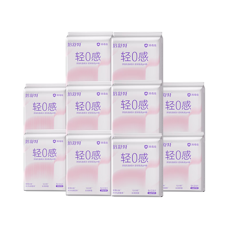 Beishute Light 0 Sensation Disinfection Grade Lactic Acid Antibacterial Breathable Daily Sanitary Napkins 240mm+290mm 50pcs Self-operated Menstrual Pads