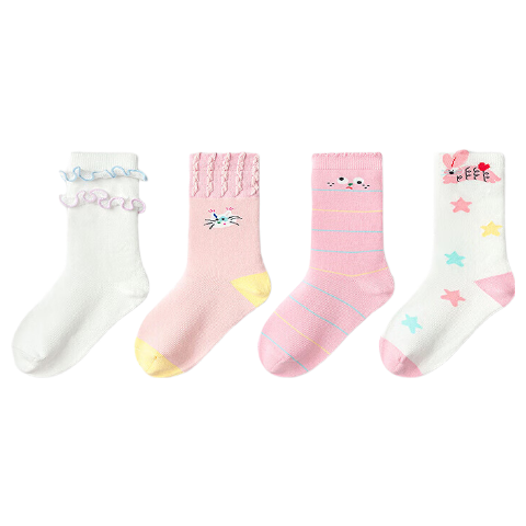 Balabala [balaOne] Children's Socks Spring and Autumn Girls Jacquard Sweet Short Socks Soft Four-Pack